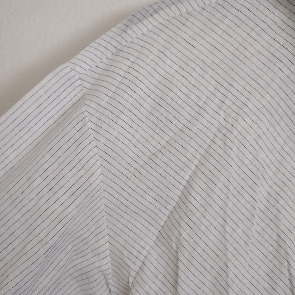Hester & Orchard Linen Cotton Blend Striped White Blue Button-Up Shirt Small - Picture 6 of 13